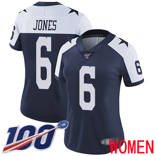 Women Dallas Cowboys Limited Navy Blue Chris Jones Alternate #6 100th Season Vapor Untouchable Throwback NFL Jersey->women nfl jersey->Women Jersey